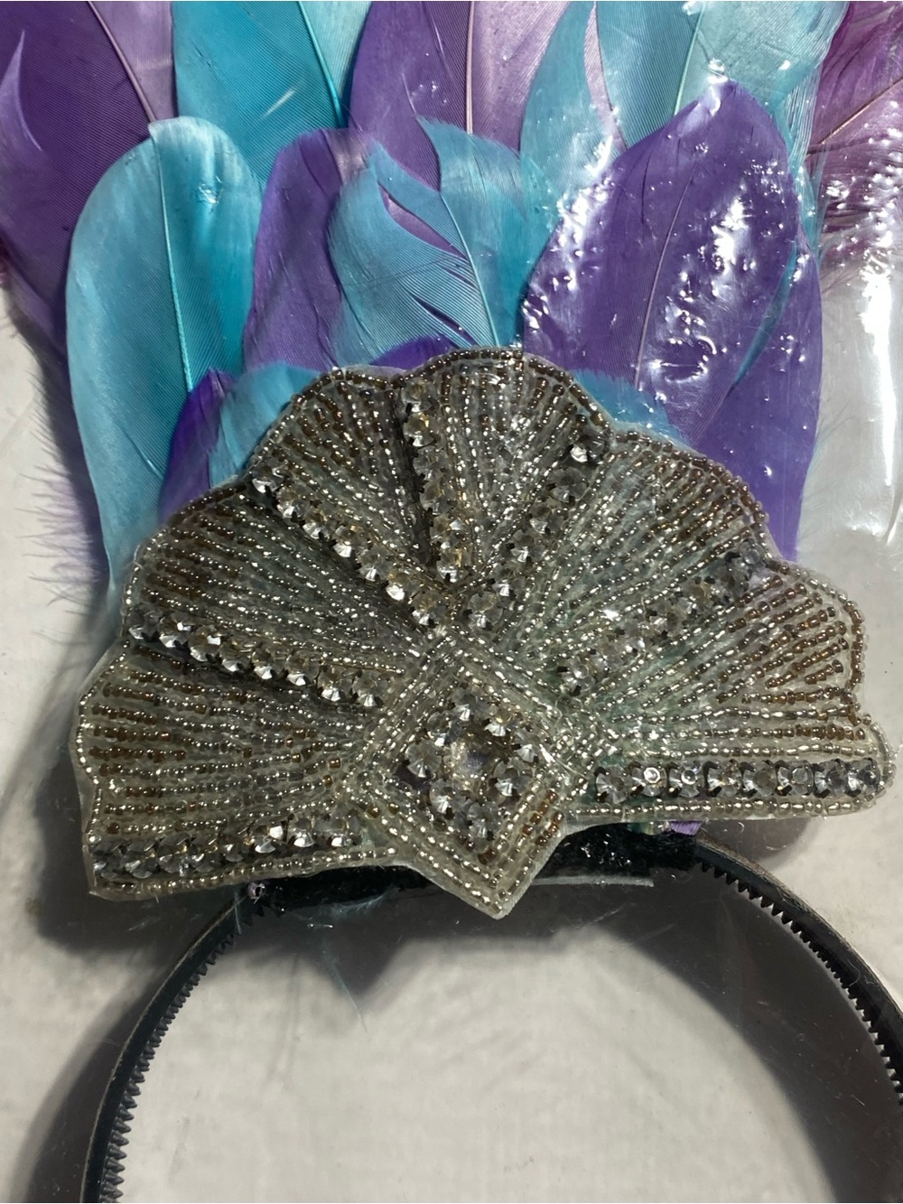 Zucker Purple Blue Feather Headband Crown Headpiece Multicolored Headdress New